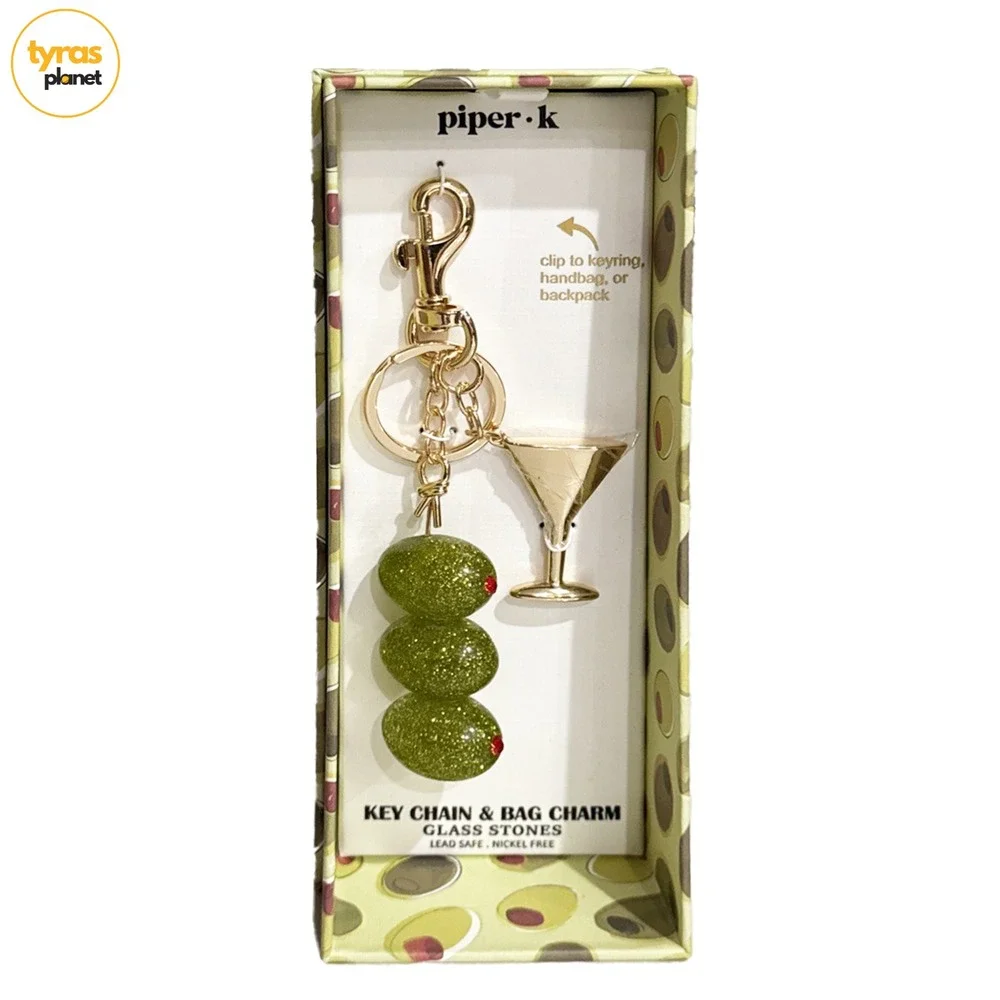 NEW RELEASE Piper K Sparkly Olive & Martini Glass Keychain Bag Charm